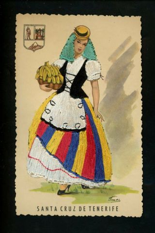 Embroidered Clothing Postcard Artist Spain Tenerife Canary Islands Woman (1)