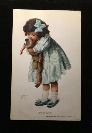 Bessie Pease Gutmann Postcard Love Is Blind Pc Girl Broken Doll Children