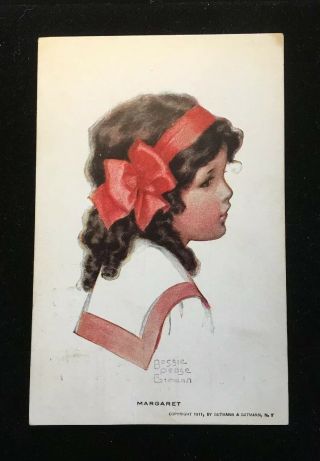 Bessie Pease Gutmann Postcard " Margaret " Children Pc Girl Pink Ribbons