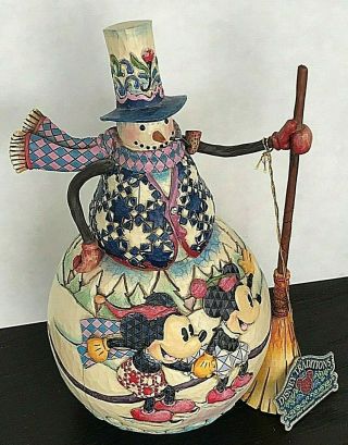 Disney Traditions Jim Shore Snowman W/ Mickey,  Minnie,  Broom & Orig Tag 4008062