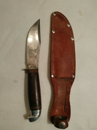 Vintage Western Fixed Blade Knife With Leather Sheath Bowie/hunter Knife