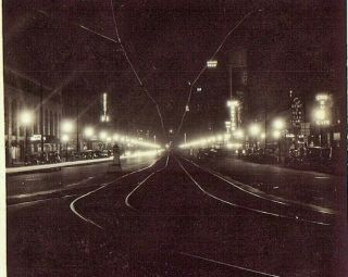Vintage Old 1929 Photo Of Downtown Dayton Ohio At Night Cars Neon Lights Signs