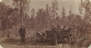 Vintage Old 1913 Photo Of Family Traveling In Car In Sierra Mountains California