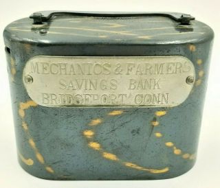 Vintage C.  O.  Burns Ny Coin Bank Mechanics And Farmers Savings Bank Ct