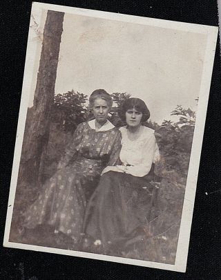 Antique Vintage Photograph Two Women Sitting In The Garden