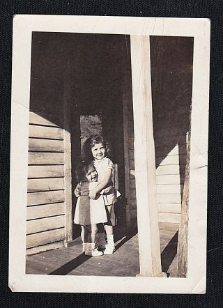 Antique Vintage Photograph Two Young Girls Hugging On Front Porch