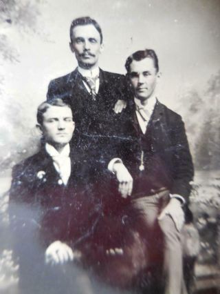 Tintype Photo T270 3 Distinguished Men Posing - 1 Has Mustache - 1 Has Ring