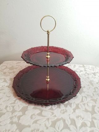 Avon Ruby Red Cape Cod Two Tier Serving Tray Tidbit