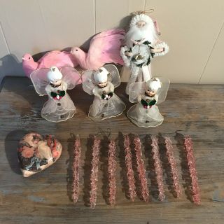 Vintage Christmas Tree Ornaments Holt Howard Porcelain Angels Santa Birds
