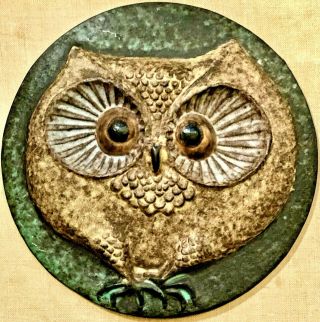 Vintage Mid - Century Modern TOM TRU / Raymour Framed Ceramic Owl Wall Hanging 3