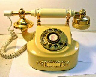 Vintage French Style Rotary Dial Phone Yellow And Brass