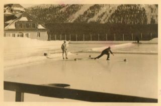 Curling On The Rink - Davos,  St.  Moritz,  Switzerland C1938 - Postcard Size Sepia Photo