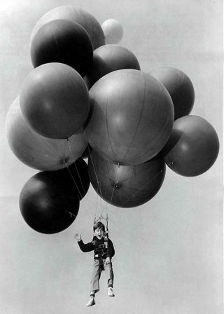Odd & Weird Photo.  Boy Holding Balloons High In The Air.  Photo Print 5x7