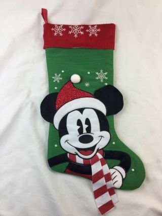 Disney Mickey Mouse Green Red Corduroy Cuff Christmas Stocking Rhinestone
