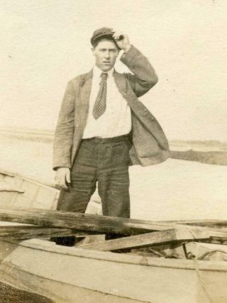 N659 Vtg Photo Man In Row Boat C Early 1900 