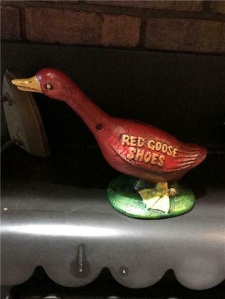 Vintage Cast Iron Bank Red Goose School Shoes Still Bank