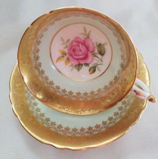 Gorgeous Vintage Paragon Hm The Queen Rose Tea Cup & Saucer,  England Green/gold