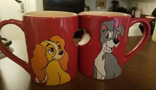 Disney Parks Lady And The Tramp Red Heart Ceramic Coffee Mugs Cups Glass Set