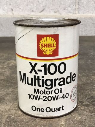 Vintage Shell X - 100 Multigrade Motor Oil Quart Can Oil Gas Empty