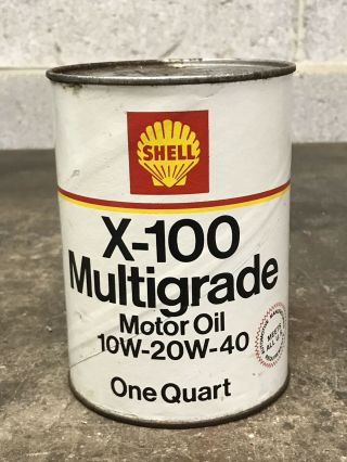 Vintage SHELL X - 100 MULTIGRADE Motor Oil Quart Can Oil Gas EMPTY 3