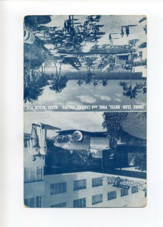 Miami Beach Fl 1950 Postcard,  Shore Club,  People,  Retro Clothes,  Old Car,  Pool