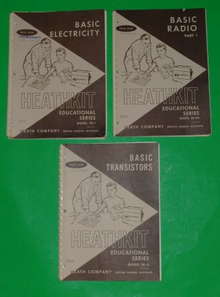 3 Heathkit Educational Series Manuals - Basic Radio - Electricity - Transistors