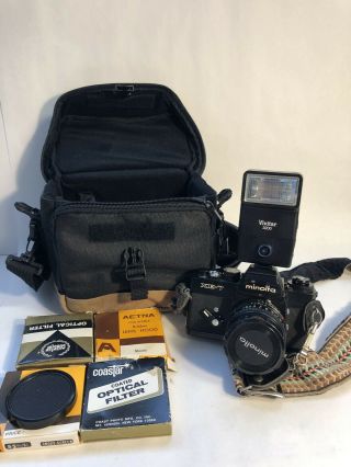 Minolta Xe - 7 Camera Vintage Strap,  Bag,  Flash,  50mm Lense,  Filter/hood