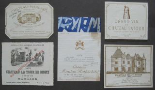 5 1970s French Wine Labels Chateau Mouton Rothschild Margaux Latour Haut Brion