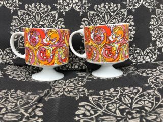 1967 Howard Holt Footed Retro Yellow Orange Pink Mugs Psychedelic Summer Of Love