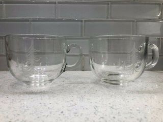 Starbucks Set Of 2 Clear Glass Etched 17 Oz.  2014 Christmas Tree Coffee Cup Mugs