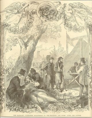 Civil War Engraving U.  S.  Sanitary Commission Ministering To Wounded And Dying
