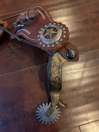 Vintage Western Cowboy Spurs Engraved Nickel Silver & Iron