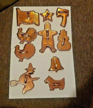 Cookie Cutters Copper Tone Aluminum Witch Turkey Axe Flag Scotty Dog Snowman