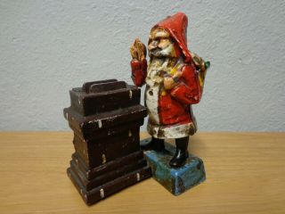 Vintage Santa Claus With Chimney Cast Iron Mechanical Savings Bank