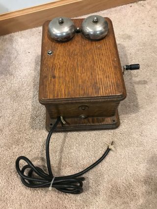 Antique Vintage Rustic Wooden Hand Crank Wall Phone Ringer Box