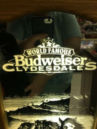 Wood Enclosed Bx W/Mirrored Light Picture of World Famous Budweiser Clydesdales 2
