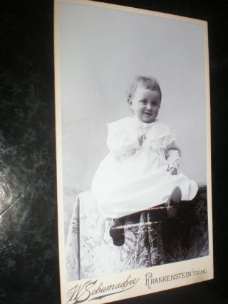 Cdv Old Photograph Baby In White Schunacher At Frankenstein Germany 1900s Rf501c