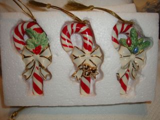 Lenox " American By Design " Set Of 3 Porcelain Candy Cane Ornaments - 3 3/4 " Tall