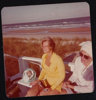 Vintage Photograph Two Women Sitting On Bench By Ocean - Smoking Cigarette