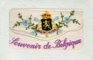 Souvenir De Belgique: Ww1 Patriotic Embroidered Silk Postcard