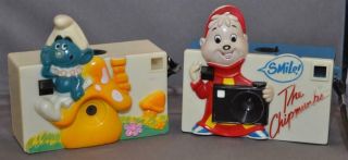 Vintage Smurf And Alvin The Chipmunk Novelty 126 Film Cameras [ra]