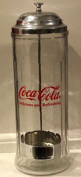 Vintage/retro (1992) Coca Cola Diner - Style Glass & Chrome Straw Dispenser/holder