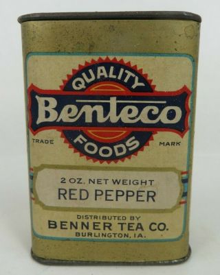 Benteco Foods 2 Oz Red Pepper Spice Tin Paper Label Benner Tea Burlington Iowa