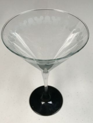 Disney Etched Mickey Mouse Ears Clear Martini Glass Stemmed W/black Base