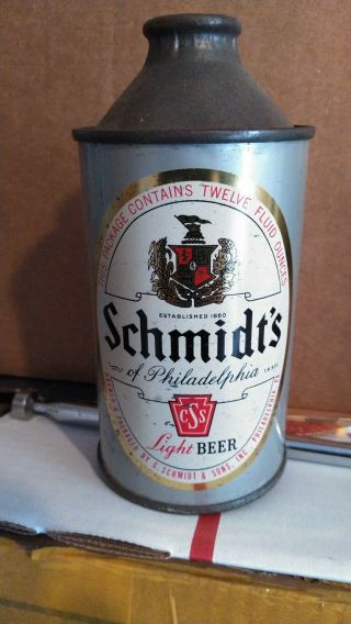 Schmidt ' s Light Beer 12 oz.  Flat Bottom Cone Top Beer Can - Philadelphia,  PA. 3