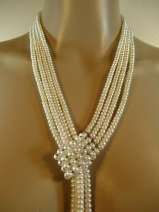 Pearl Necklace 4 Strand With Sterling Silver Beads 28 " Vintage