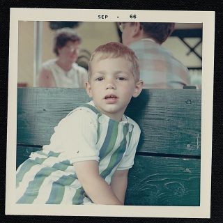 Vintage Photograph Adorable Little Boy Sitting On Bench
