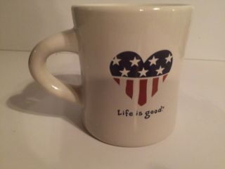 Life Is Good Home White With American Flag Heart Coffee/tea Mug