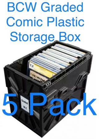 5 X Bcw Graded Certified Comic Book Storage Plastic Bin Stackable Box Heavy Duty