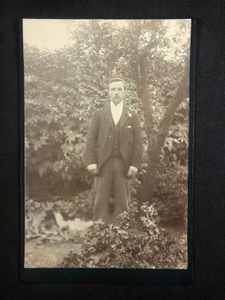 Victorian Photo: Cabinet Card: Unknown Young Man Outside Tress
